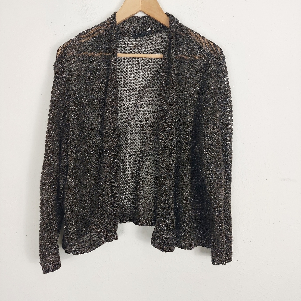 Eileen Fisher Women's Metallic Open Front Cardigan Size XL Brown Long Sleeve.-
